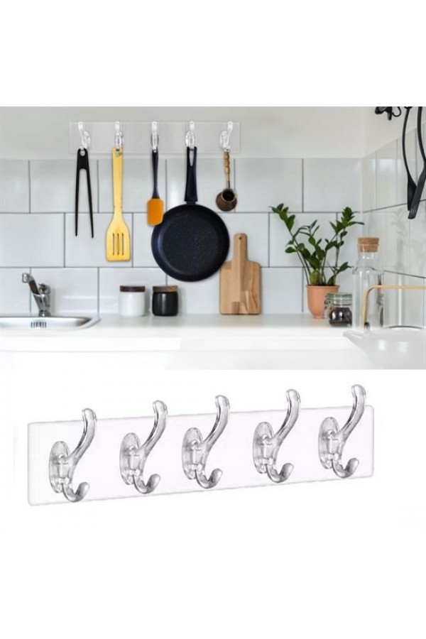 BUFFER® 5'li Güçlü Yapışkanlı Şeffaf Duvar Askısı Banyo Mutfak Düzenleyici Pratik Askılık