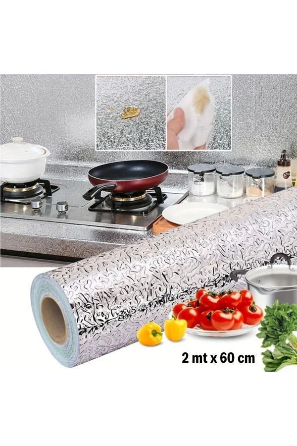 BUFFER® Rulo Gümüş Alüminyum Folyo Duvar Kağıdı, Kendinden Yapışkanlı Raf İçi, Su Geçirmez Folyo  2 mt x 60 cm