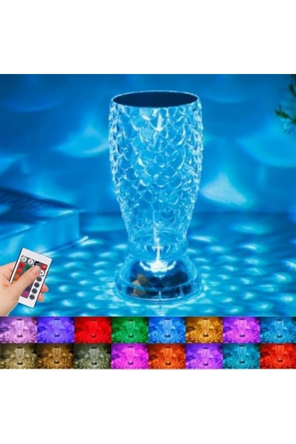 BUFFER® Balık Süzgeç Model USB Şarjlı Kumandalı 16Farklı Işık Modlu Masa Üstü Kristal Akrilik Led