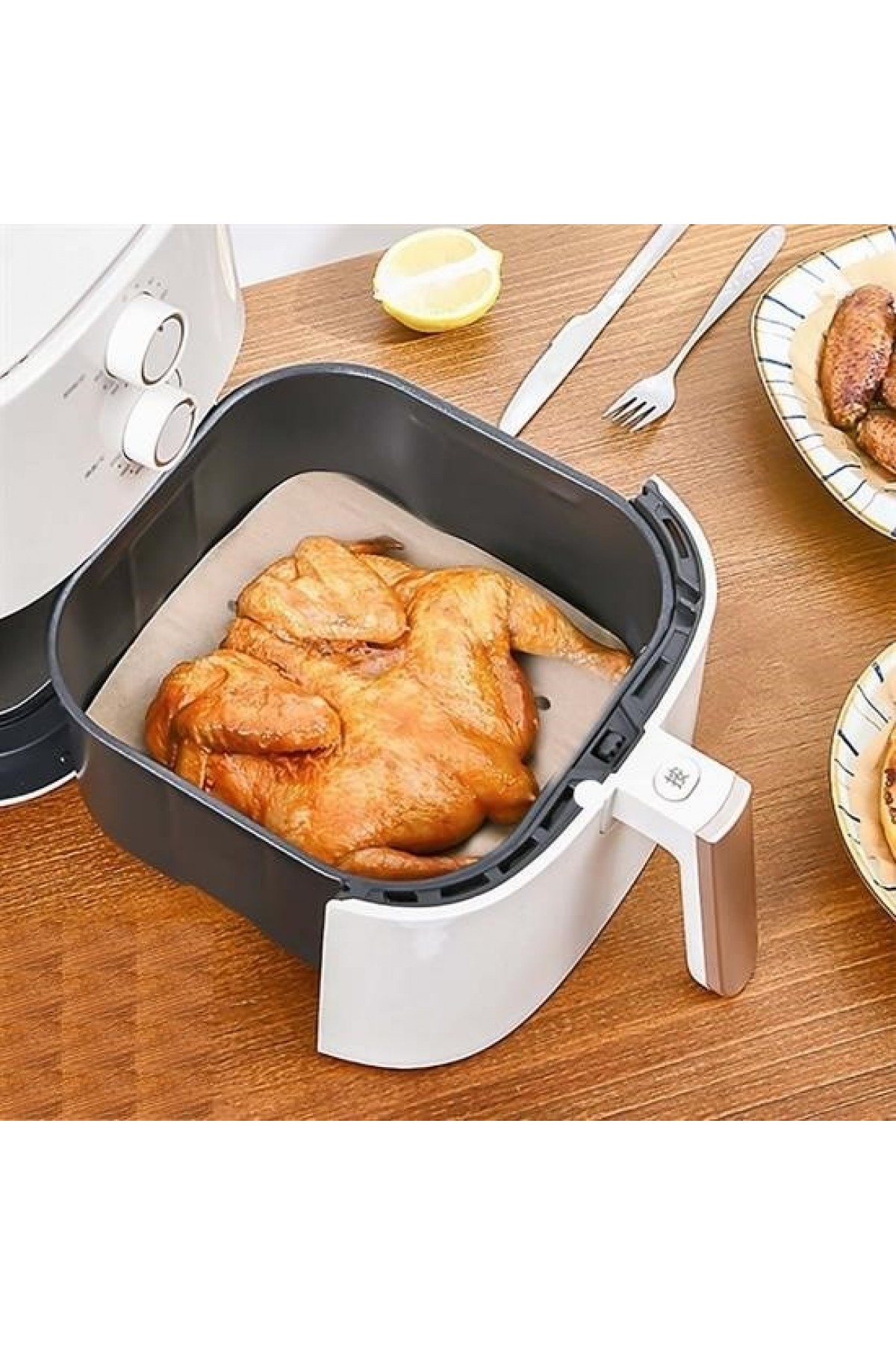50 Adet Air Fryer Pişirme Kağıdı Tek Kullanımlık Hava Fritöz Yapışmaz Yağlı Kağıt Delikli Model