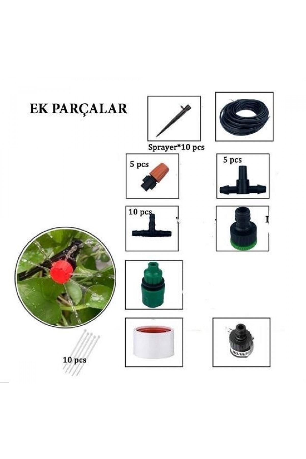 BUFFER® 10 Metre Bahçe Damlama Sulama Sistemi Seti Hortum ve Ek Parçaları