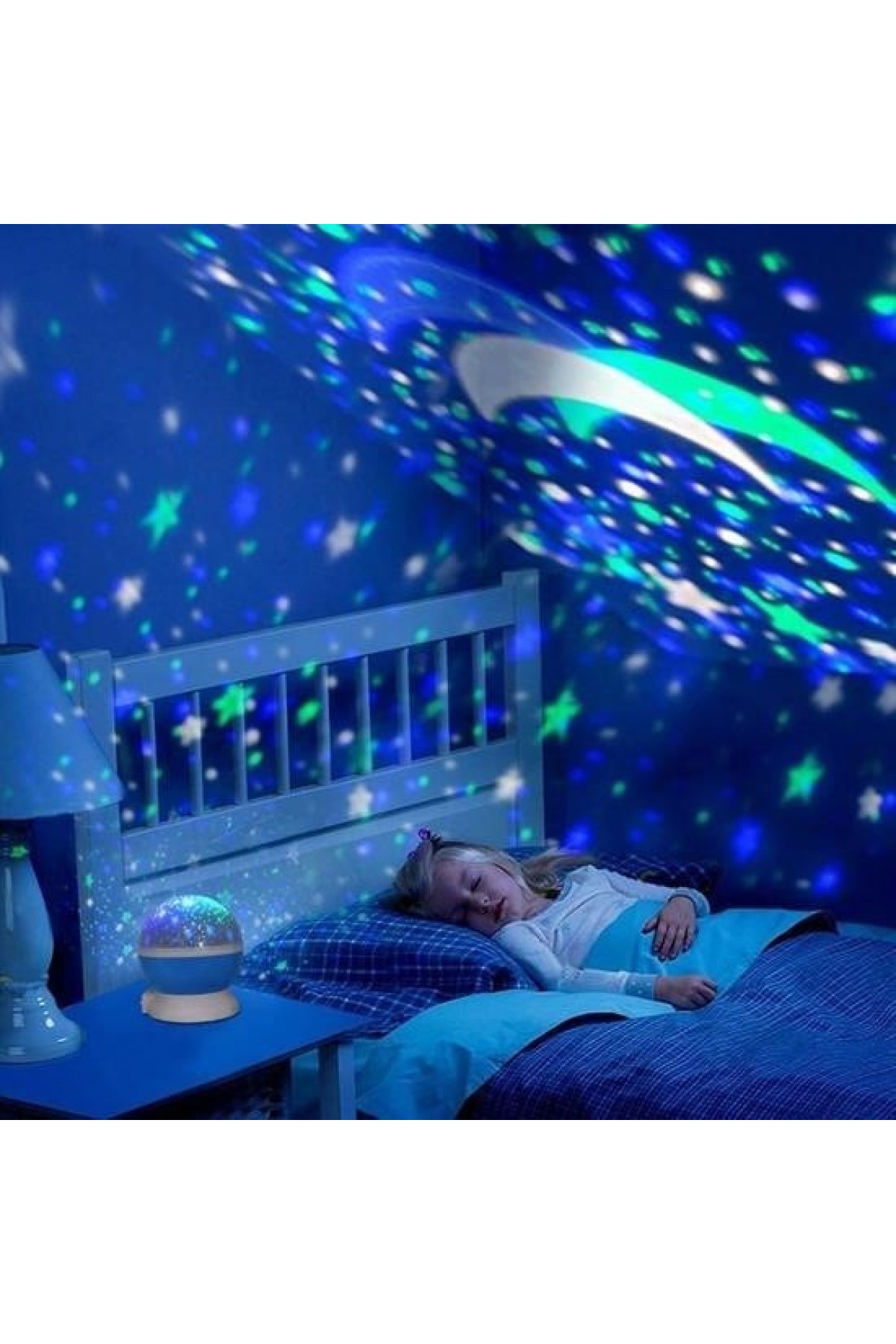 Buffer Renkli Ay Yıldız Tavan Yansıtma Pilli Led Gece Lambası Gökyüzü Projeksiyonlu Dönen Küre