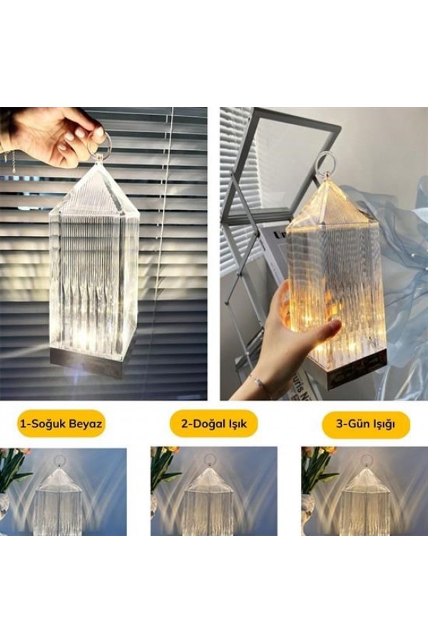 BUFFER® Fener Model USB Şarjlı Dokunmatik 3 Farklı Işık Modlu Masa Üstü Kristal Akrilik Lamba Led