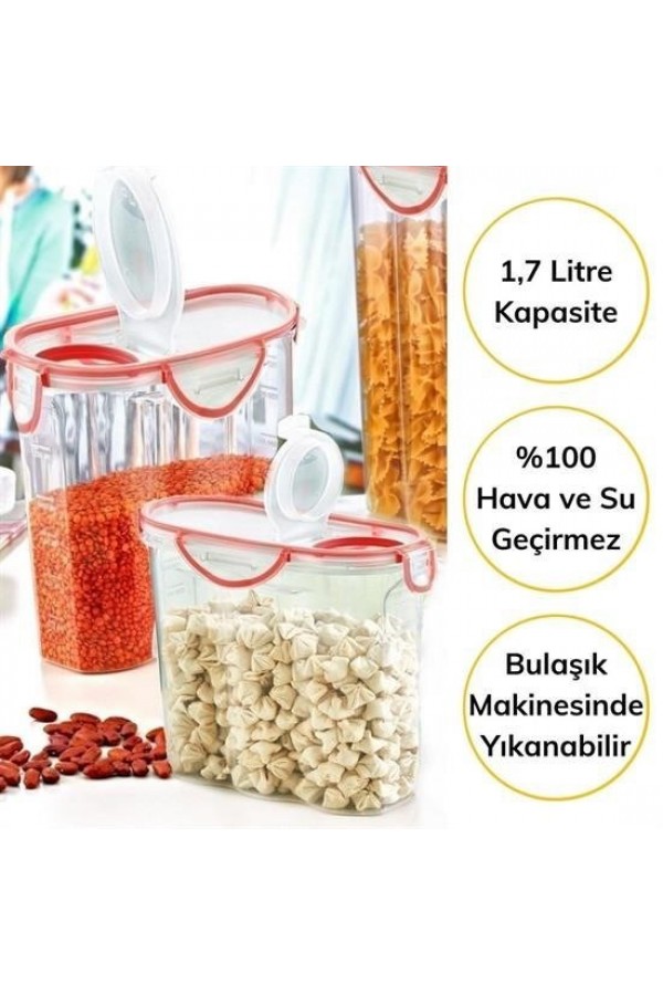 BUFFER® Kilitli Kapaklı Contalı Hava,Su Sıvı Geçirmez 1,7 Litre Erzak Saklama Kabı-SA585