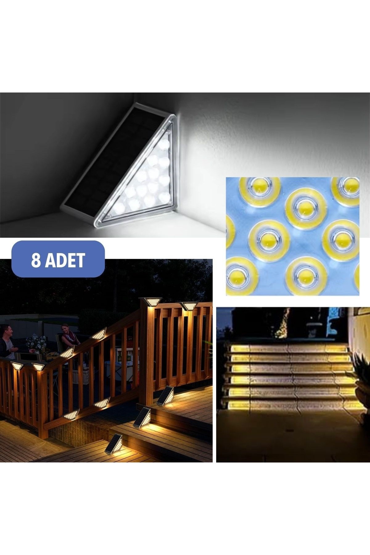 BUFFER® 8 Adet Üçgen  Güneş Enerjisi ile Şarj Olan Dış Mekan Solar Basamak Köşe Lambası