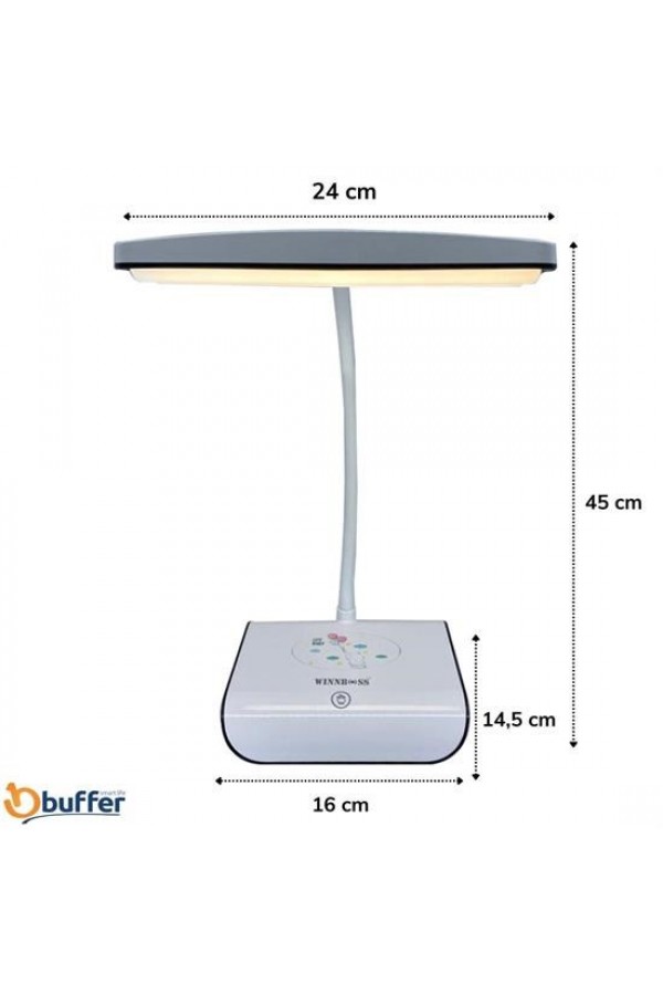 BUFFER® Şarjlı Oynar Esnek Başlıklı Dokunmatik 3 Farklı Modda Yanan Kaymaz Taban LED Masa Lambası