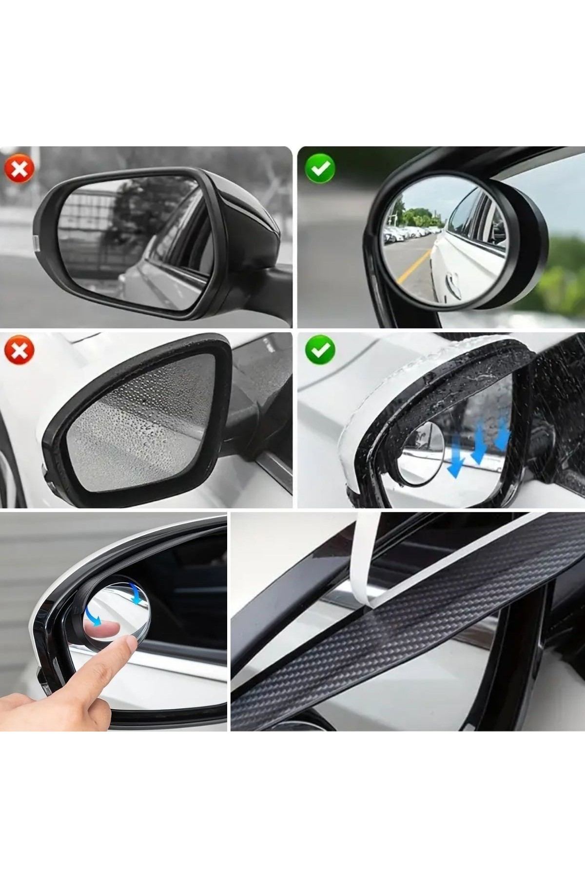 BUFFER® 2 Adet Kendinden Aynalı Karbon Fiber Görünümlü Araba Yan Ayna Yağmur Koruyucuları Yağmur & Kar Kalkanı Visörler