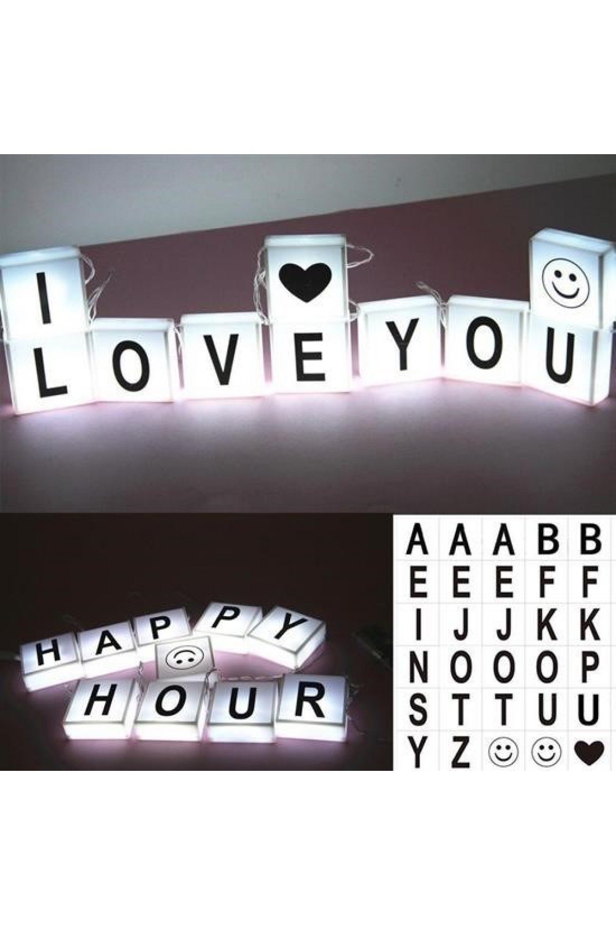 BUFFER® 10lu Lightbox Işıklı Harf Mesaj Panosu Dekoratif  Harf Işık Zinciri