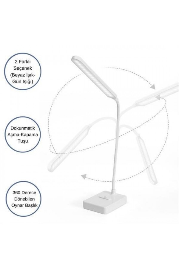 BUFFER® İnce Uzun USBli Dokunmatik 3 Kademeli 360 Derece Özel Göz Korumalı led Lityum Masa Lambası