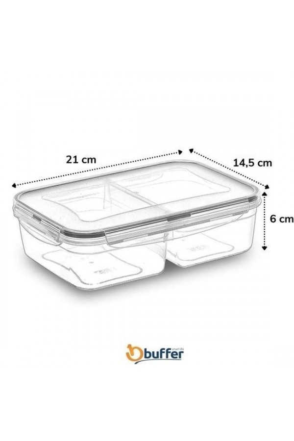 BUFFER® 2 Bölmeli Sızdırmaz Contalı Kilitli Kapaklı 1 Litre Erzak Saklama Kabı -LC505