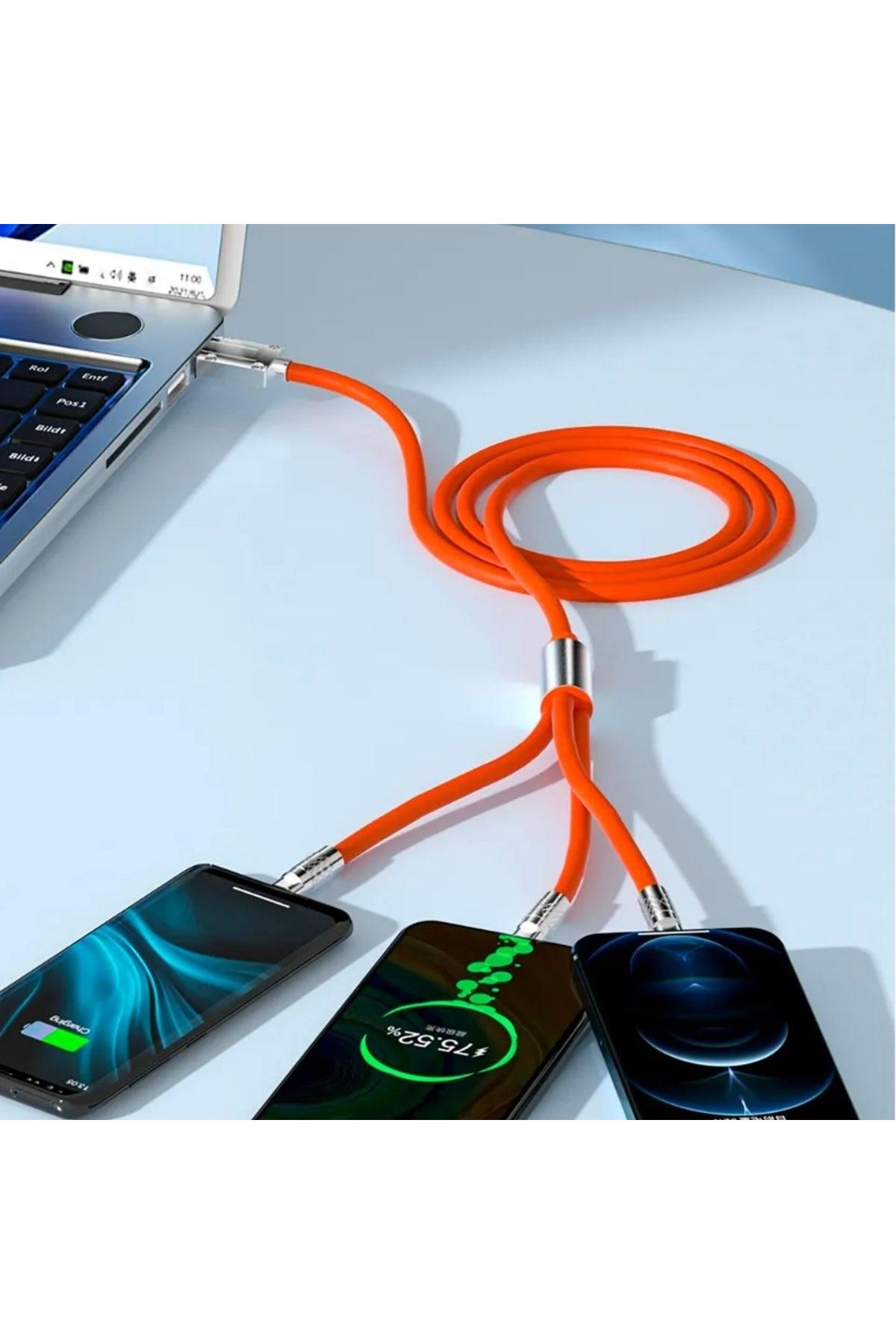 BUFFER®  3 Şarj Aleti 1 Arada Çinko Alaşım Hızlı Şarj Kablosu Turuncu