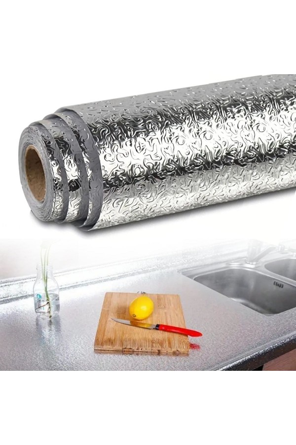 BUFFER® Rulo Gümüş Alüminyum Folyo Duvar Kağıdı, Kendinden Yapışkanlı Raf İçi, Su Geçirmez Folyo  2 mt x 60 cm