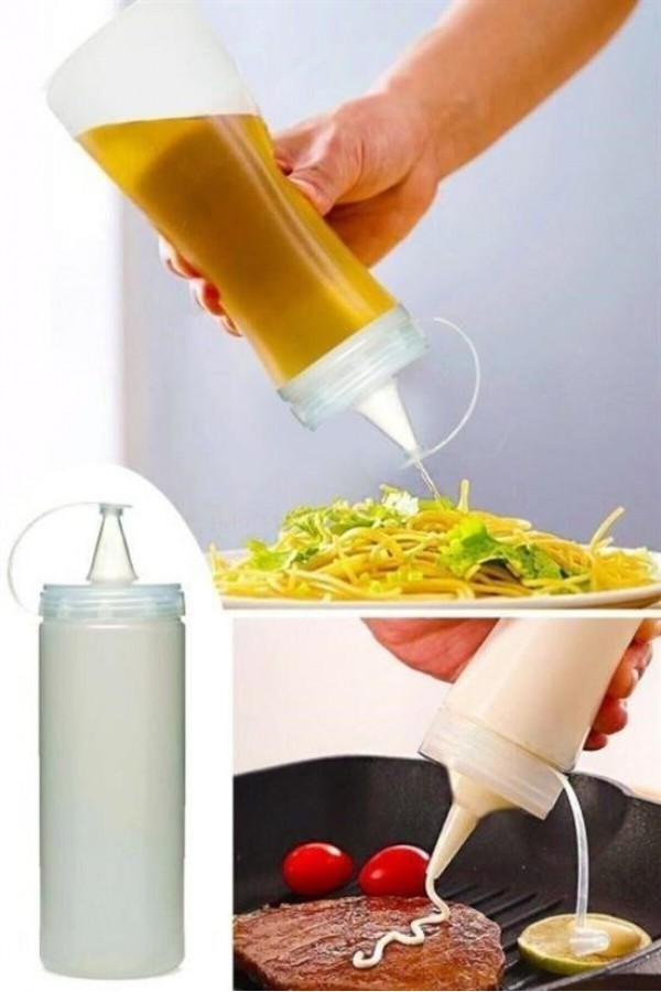 BUFFER® Şeffaf Kapaklı Sızdırmaz Yağlık Sosluk Şişesi Plastik Yağdanlık 400 ml AP-9028