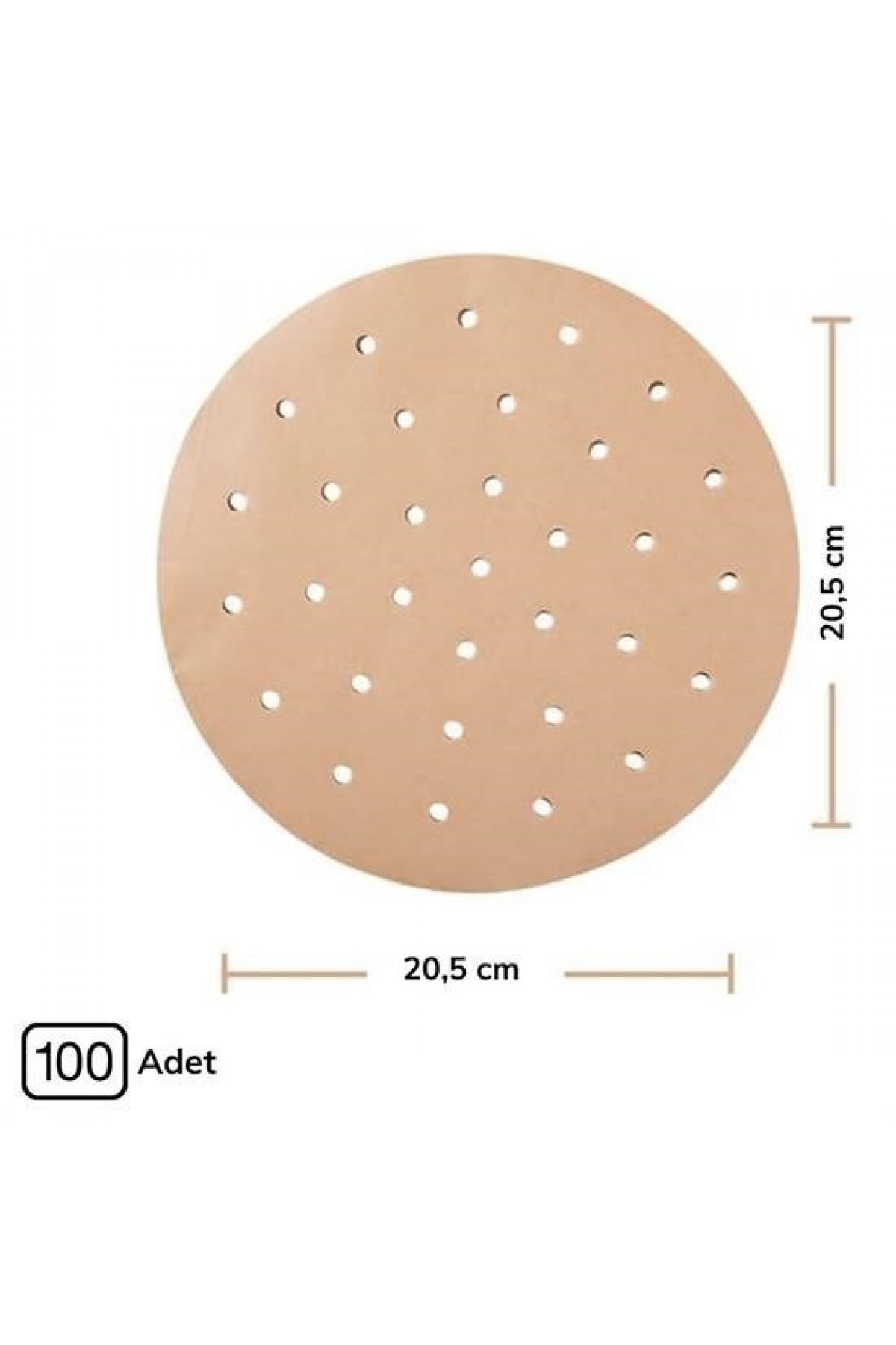 100 Adet  Air Fryer Pişirme Kağıdı Tek Kullanımlık Hava Fritözü Yuvarlak Delikli Model