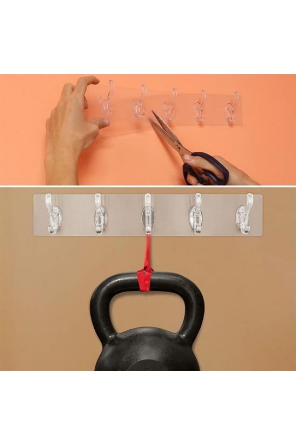 BUFFER® 5'li Güçlü Yapışkanlı Şeffaf Duvar Askısı Banyo Mutfak Düzenleyici Pratik Askılık