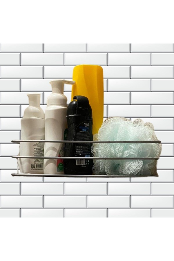 BUFFER® Kendiliğinden Yapışkanlı Krom Paslanmaz Metal Şampuanlık Banyo Düzenleyici Raf