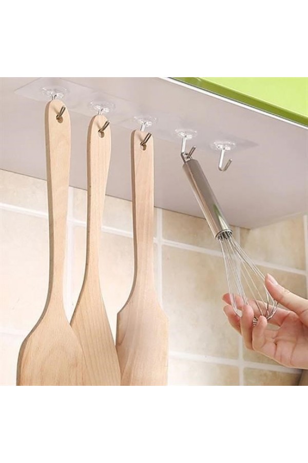 BUFFER® Süper Güçlü Yapışkanlı Suya Dayanıklı Şeffaf Askı 5li Set Yeniden Kullanılabilir Kancalar