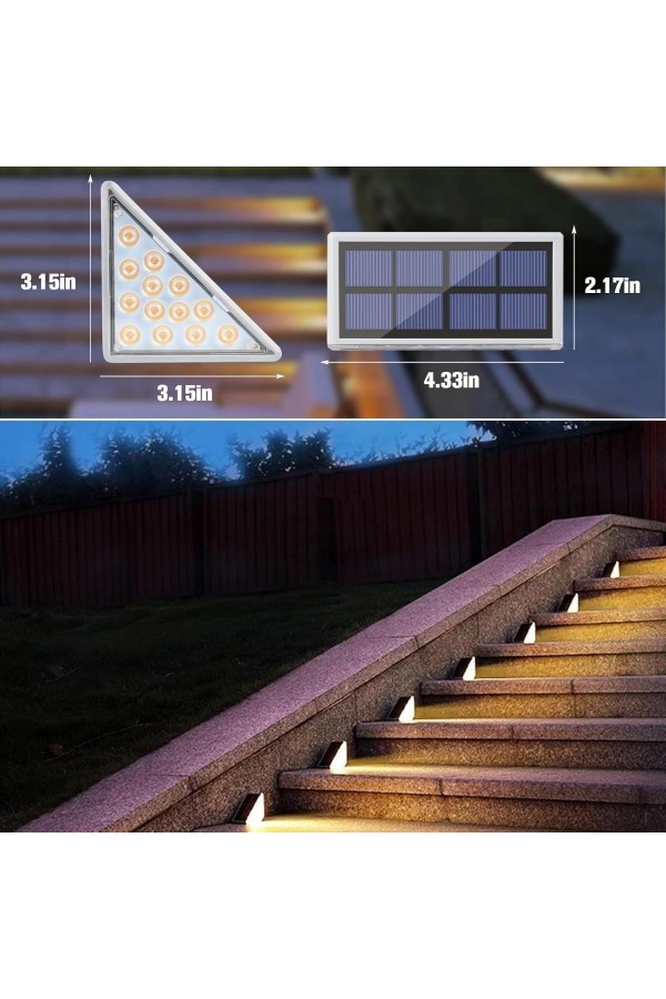 BUFFER® 8 Adet Üçgen  Güneş Enerjisi ile Şarj Olan Dış Mekan Solar Basamak Köşe Lambası