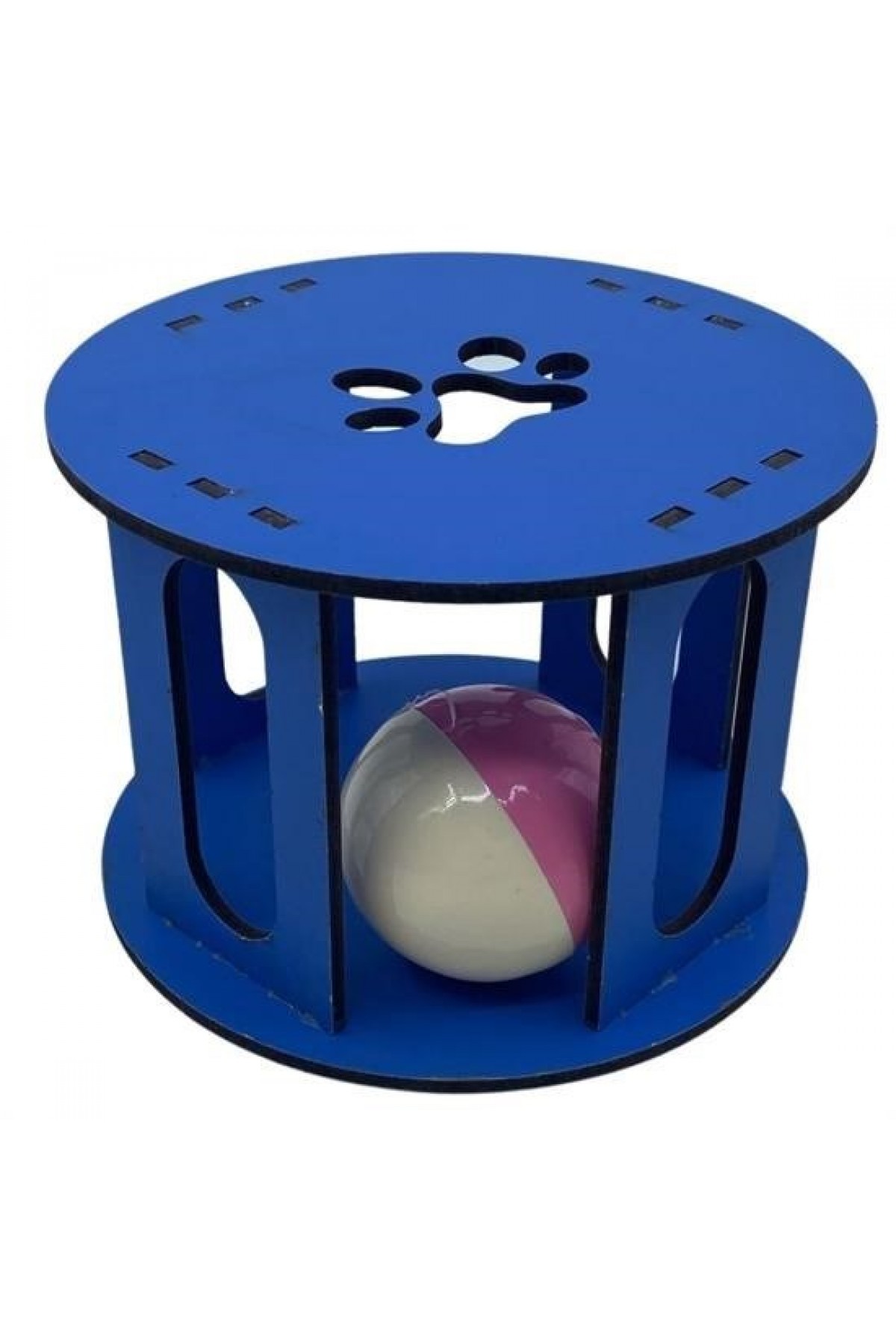 BUFFER® Ahşap Kafes Renkli Toplu Kedi Patisi Desenli Sesli Kedi Oyuncağı