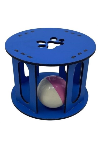 BUFFER® Ahşap Kafes Renkli Toplu Kedi Patisi Desenli Sesli Kedi Oyuncağı