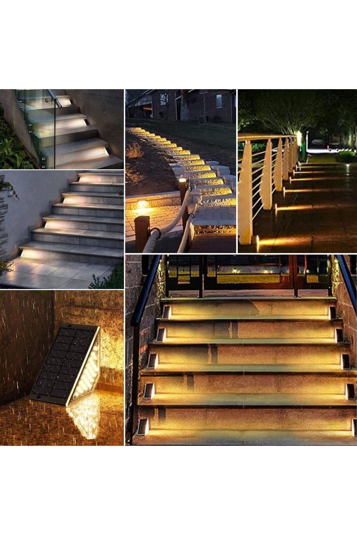 BUFFER® 8 Adet Üçgen  Güneş Enerjisi ile Şarj Olan Dış Mekan Solar Basamak Köşe Lambası