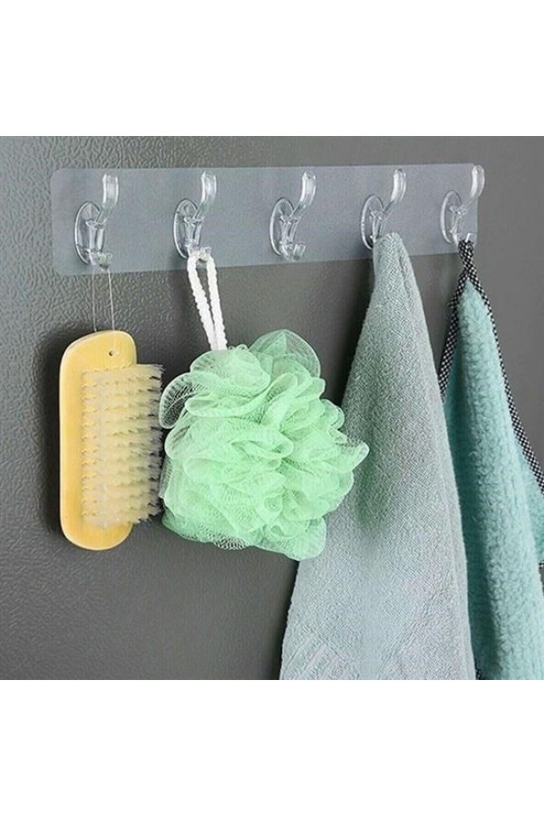 BUFFER® 5'li Güçlü Yapışkanlı Şeffaf Duvar Askısı Banyo Mutfak Düzenleyici Pratik Askılık