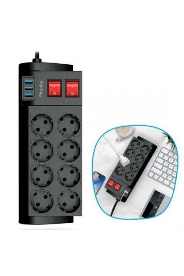 BUFFER® Isıya Dayanıklı Termal Akım Korumalı 2 Metre 16A 4000W 8li Priz ve 3 Usb Li Uzatma Kablosu BUFFER® Isıya Dayanıklı Termal Akım Korumalı 2 Metre 16A 4000W 8li Priz ve 3 Usb Li Uzatma Kablosu