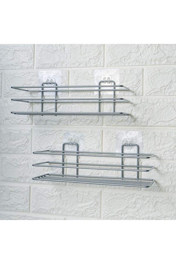 BUFFER® Kendiliğinden Yapışkanlı Krom Paslanmaz Metal Şampuanlık Banyo Düzenleyici Raf