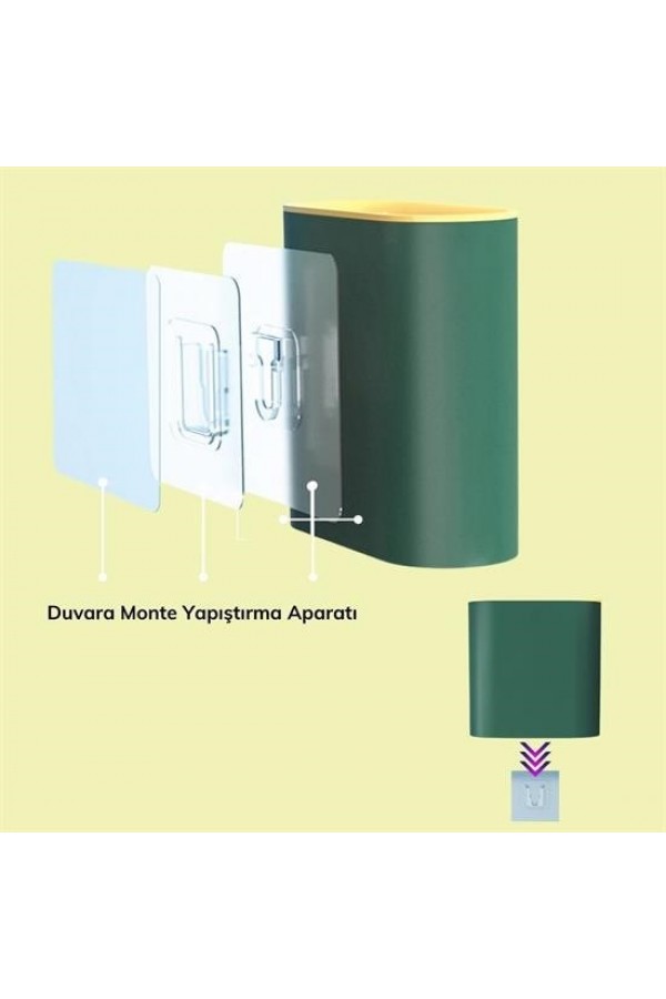 BUFFER® Duvara Monte Edilebilir Kapaklı Askılı Klozet Yumuşak Silikon Başlıklı Tuvalet Fırçası Seti