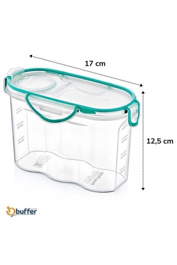 BUFFER® Kilitli Kapaklı Contalı Hava,Su Sıvı Geçirmez 1,2 Litre Erzak Saklama Kabı-SA580